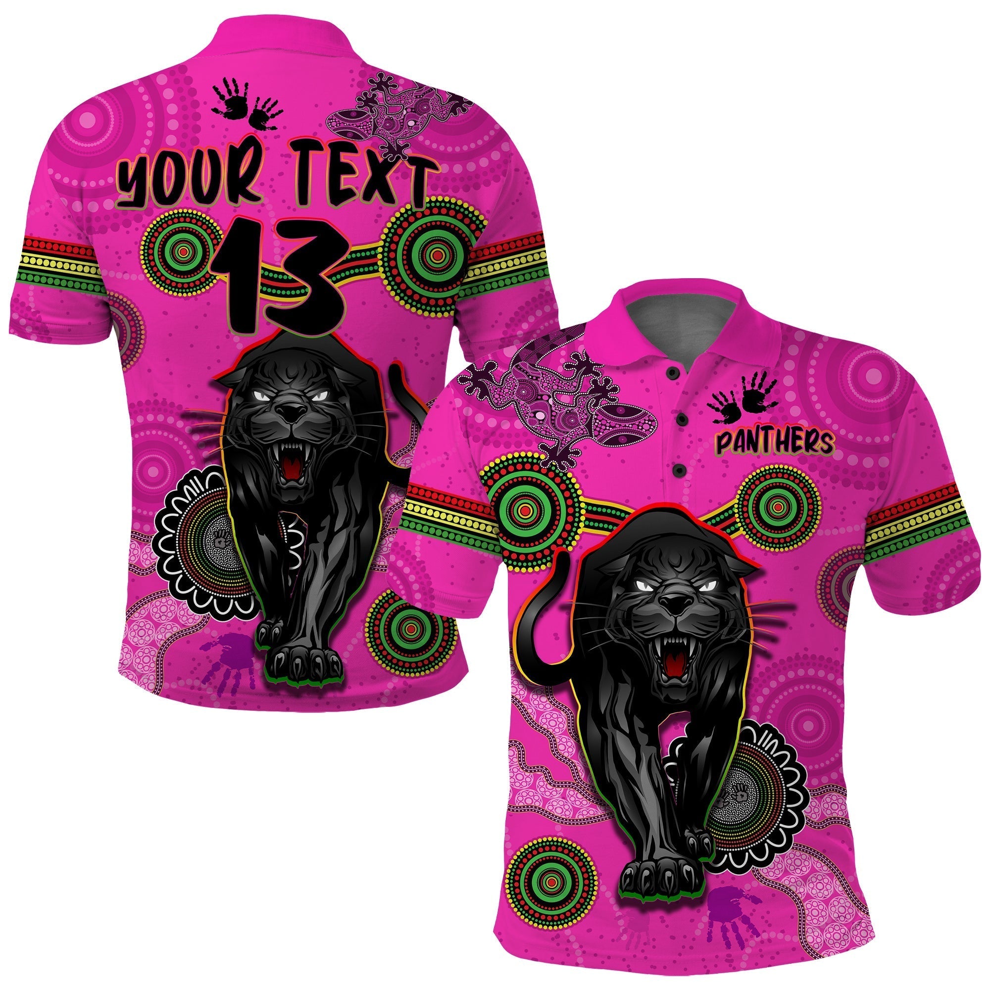 (Custom Text and Number) Panthers Polo Shirt Aboriginal with Lizard - Vibe Hoodie Shop
