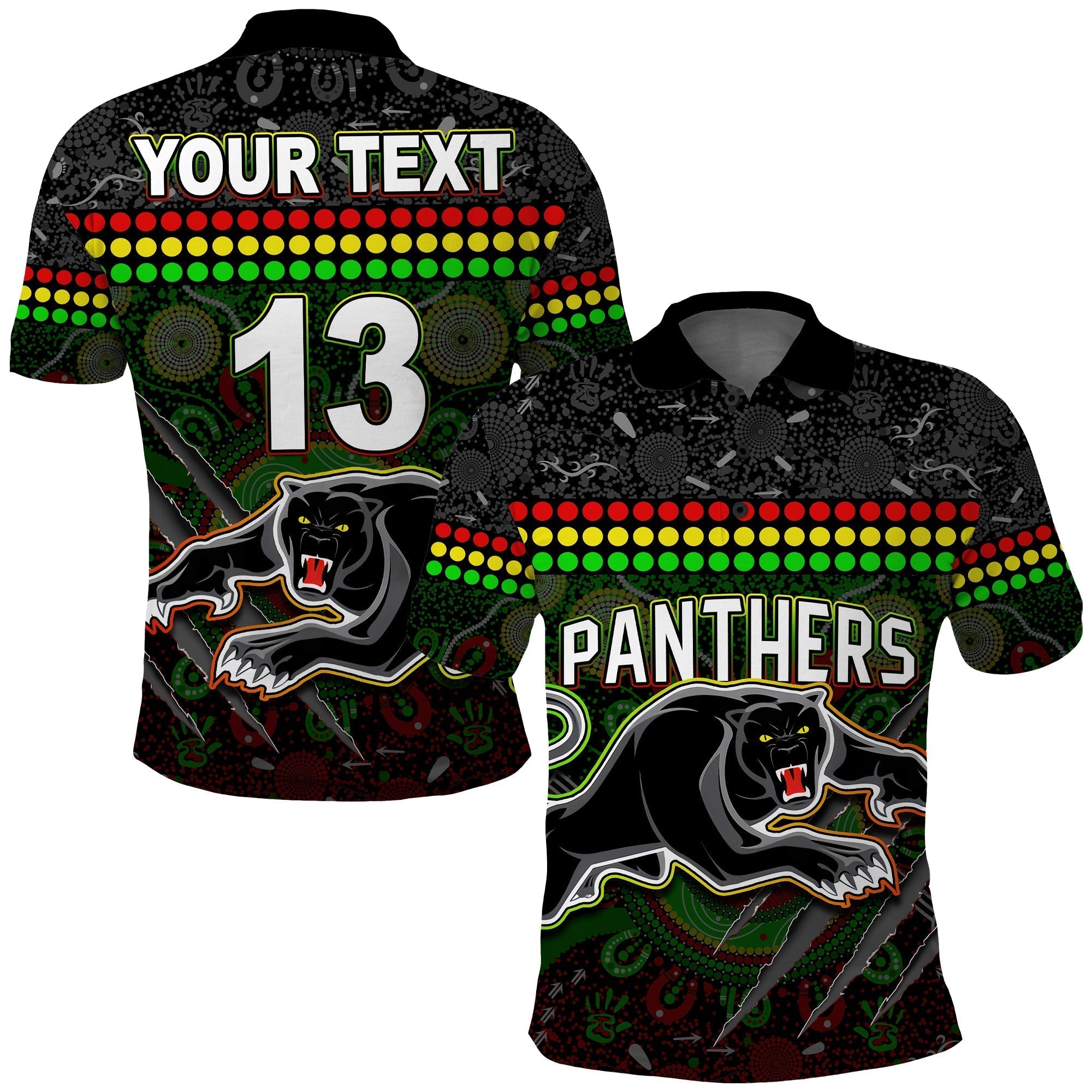 Custom Text and Number Panthers Polo Shirt Premiers 2022 Aboriginal - Vibe Hoodie Shop