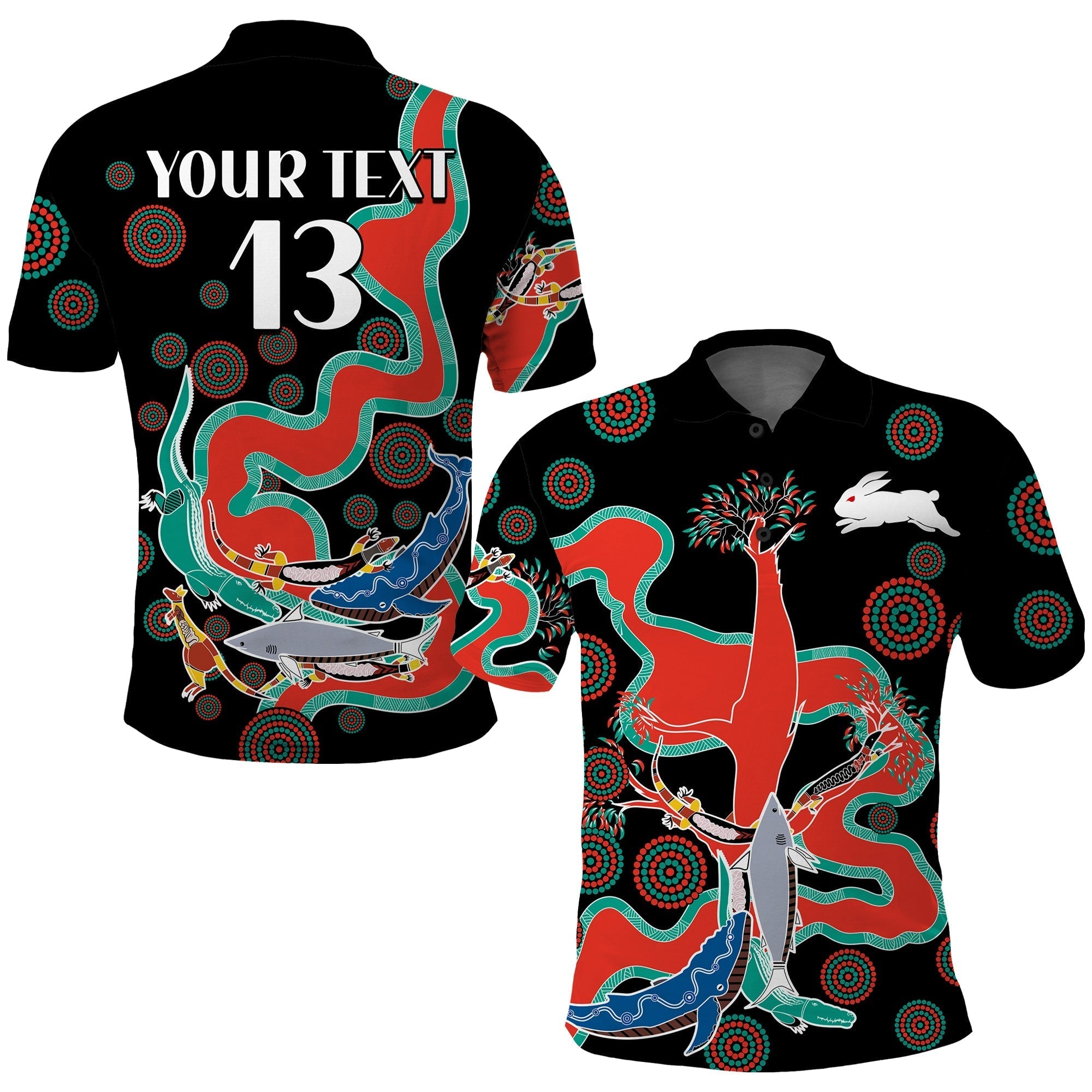 (Custom Text and Number) Rabbitohs Polo Shirt Go The Bunnies Aboriginal - Vibe Hoodie Shop