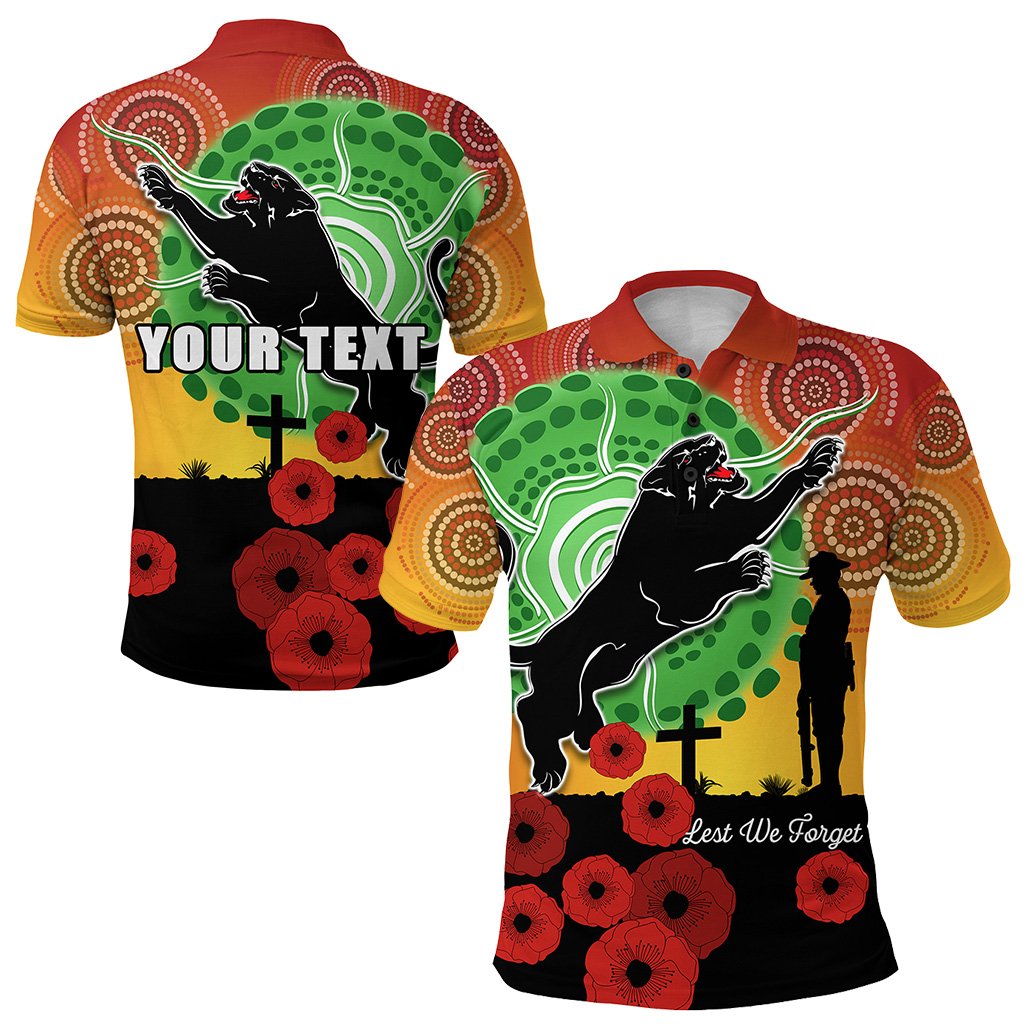 (Custom Personalised) Panthers ANZAC Day Polo Shirt Mix Indigenous Lest We Forget - Vibe Hoodie Shop