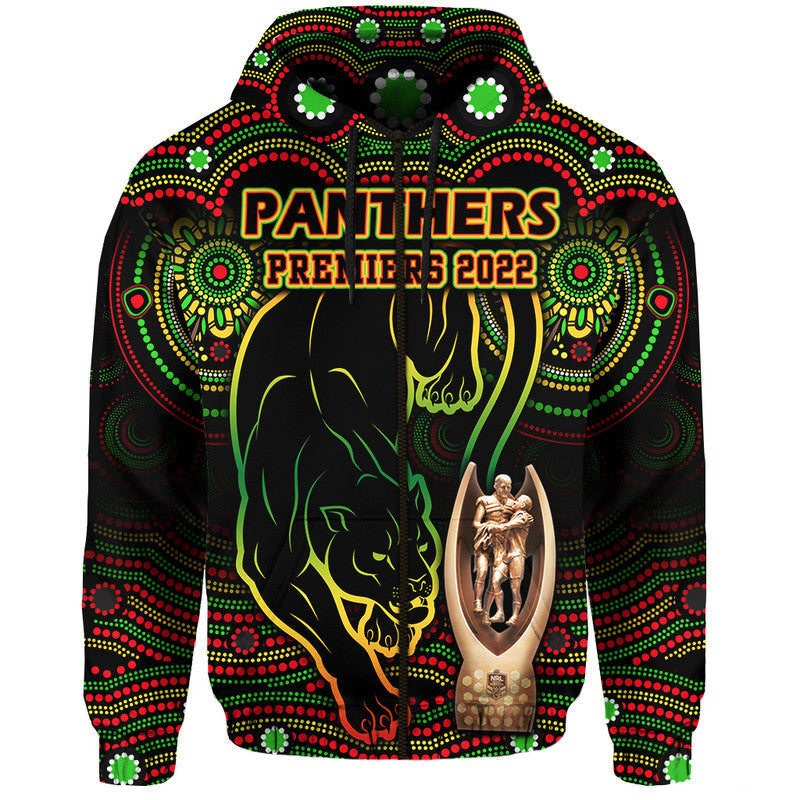 (Custom Personalised) Penrith Panthers Rugby Zip Up And Pullover Hoodie Black Crouching Panther Premiers 2022 LT9 - Vibe Hoodie Shop