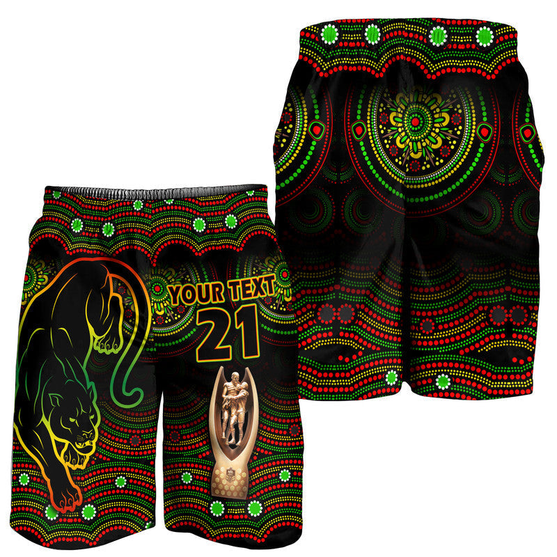 (Custom Personalised) Penrith Panthers Rugby Men Short Black Crouching Panther Premiers 2022 - Vibe Hoodie Shop