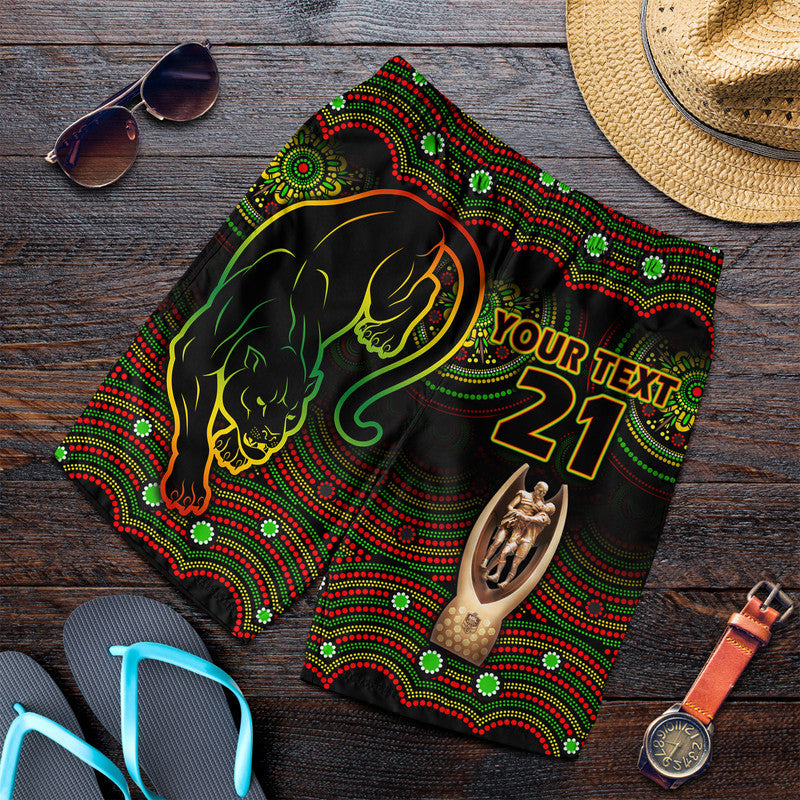 (Custom Personalised) Penrith Panthers Rugby Men Short Black Crouching Panther Premiers 2022 - Vibe Hoodie Shop