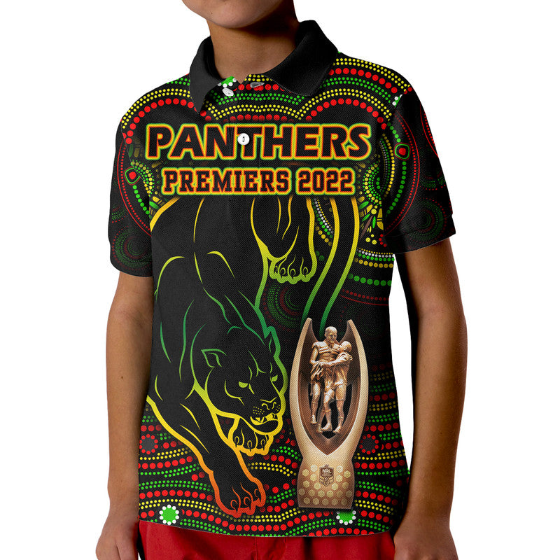 Penrith Panthers Rugby Polo Shirt Black Crouching Panther Premiers 2022 LT9 - Vibe Hoodie Shop