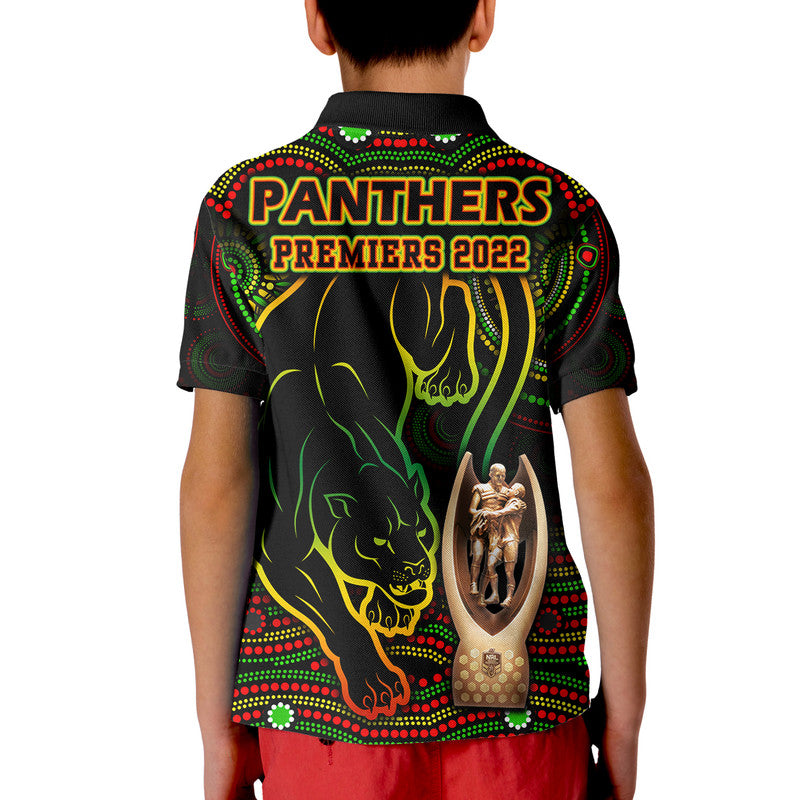 Penrith Panthers Rugby Polo Shirt Black Crouching Panther Premiers 2022 LT9 - Vibe Hoodie Shop