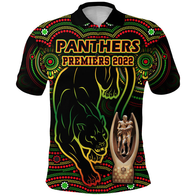 Penrith Panthers Rugby Polo Shirt Black Crouching Panther Premiers 2022 LT9 - Vibe Hoodie Shop