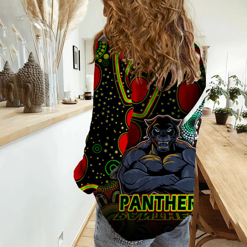 Penrith Panthers Women Casual Shirt Strong Panthers Legend With Special Aboriginal Style - Vibe Hoodie Shop