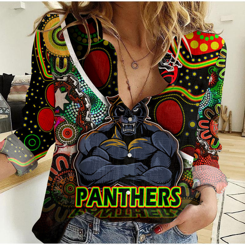 (Custom Personalised) Penrith Panthers Women Casual Shirt Strong Panthers Legend With Special Aboriginal Style - Vibe Hoodie Shop