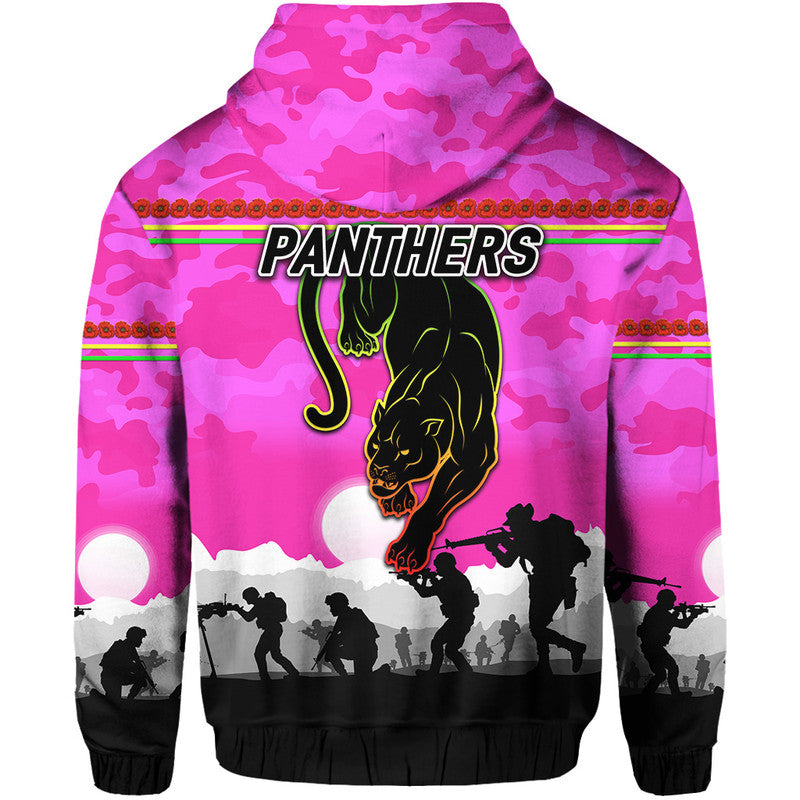 Penrith Panthers ANZAC 2022 Zip Up And Pullover Hoodie Simple Style - Pink LT8 - Vibe Hoodie Shop