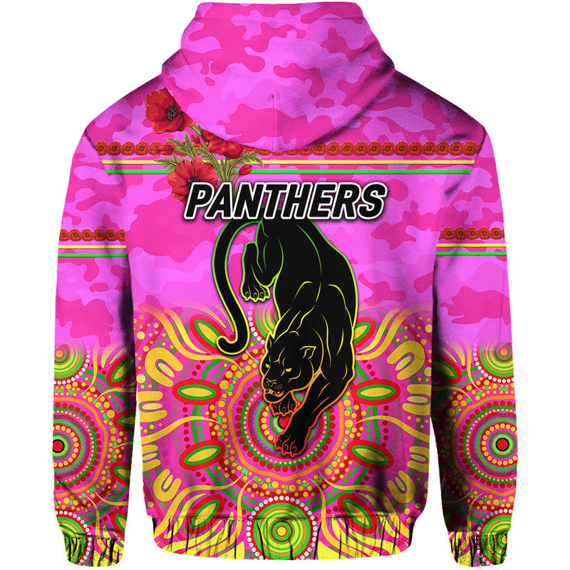 Penrith Panthers ANZAC 2022 Zip Up And Pullover Hoodie Indigenous Vibes - Pink LT8 - Vibe Hoodie Shop