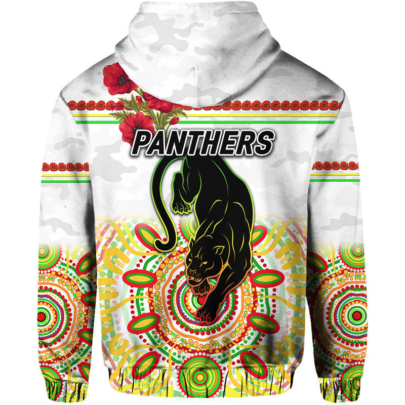 Penrith Panthers ANZAC 2022 Zip Up And Pullover Hoodie Indigenous Vibes - White LT8 - Vibe Hoodie Shop