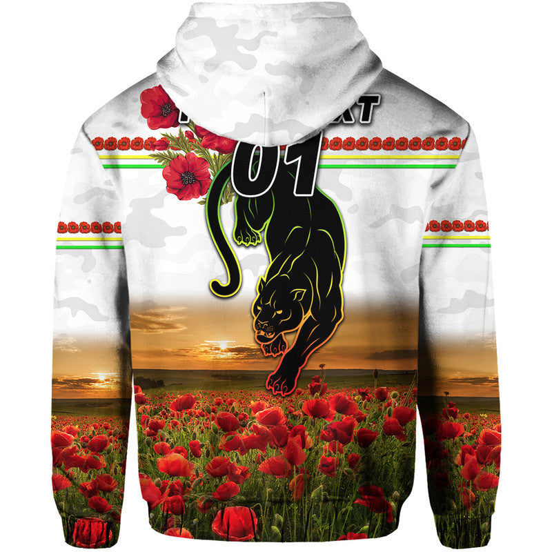 (Custom Personalised) Penrith Panthers ANZAC 2022 Zip Up And Pullover Hoodie Poppy Flowers Vibes - White LT8 - Vibe Hoodie Shop