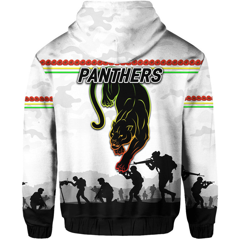 Penrith Panthers ANZAC 2022 Zip Up And Pullover Hoodie Simple Style - White LT8 - Vibe Hoodie Shop