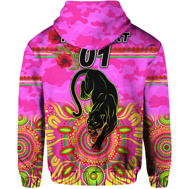 (Custom Personalised) Penrith Panthers ANZAC 2022 Zip Up And Pullover Hoodie Indigenous Vibes - Pink LT8 - Vibe Hoodie Shop