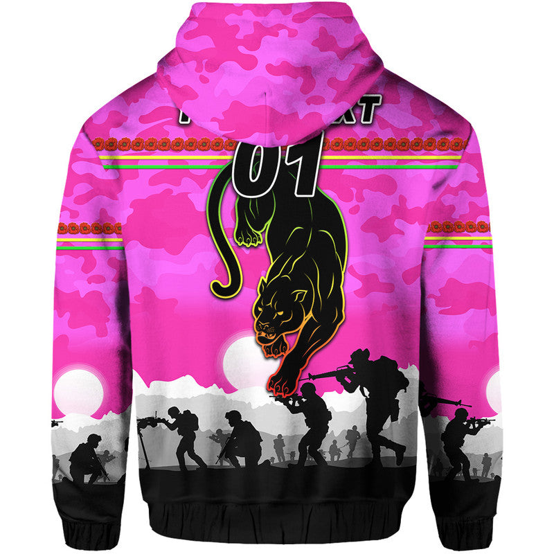 (Custom Personalised) Penrith Panthers ANZAC 2022 Zip Up And Pullover Hoodie Simple Style - Pink LT8 - Vibe Hoodie Shop