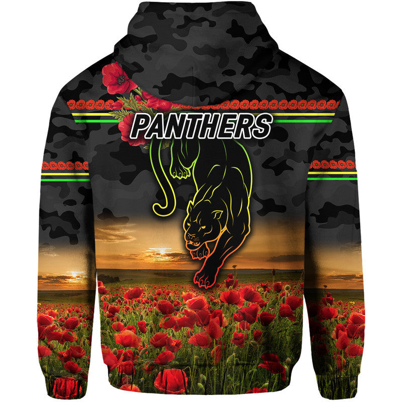 Penrith Panthers ANZAC 2022 Zip Up And Pullover Hoodie Poppy Flowers Vibes - Black LT8 - Vibe Hoodie Shop