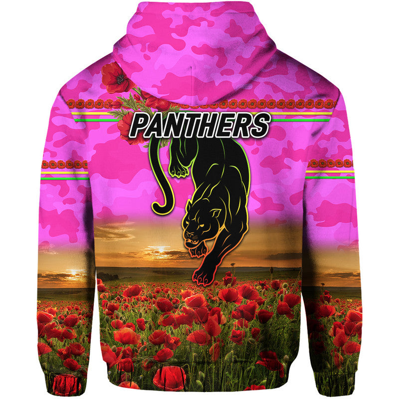 Penrith Panthers ANZAC 2022 Zip Up And Pullover Hoodie Poppy Flowers Vibes - Pink LT8 - Vibe Hoodie Shop