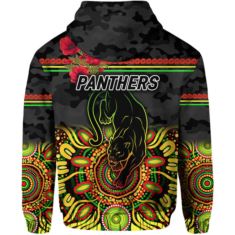 Penrith Panthers ANZAC 2022 Zip Up And Pullover Hoodie Indigenous Vibes - Black LT8 - Vibe Hoodie Shop