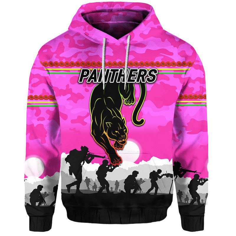 Penrith Panthers ANZAC 2022 Zip Up And Pullover Hoodie Simple Style - Pink LT8 - Vibe Hoodie Shop