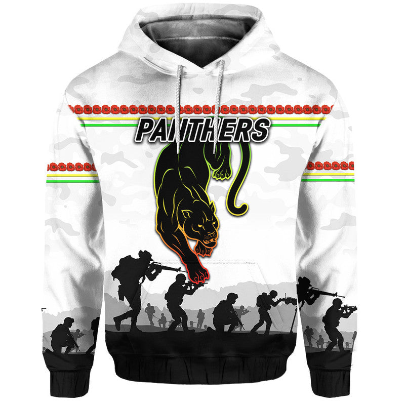 Penrith Panthers ANZAC 2022 Zip Up And Pullover Hoodie Simple Style - White LT8 - Vibe Hoodie Shop