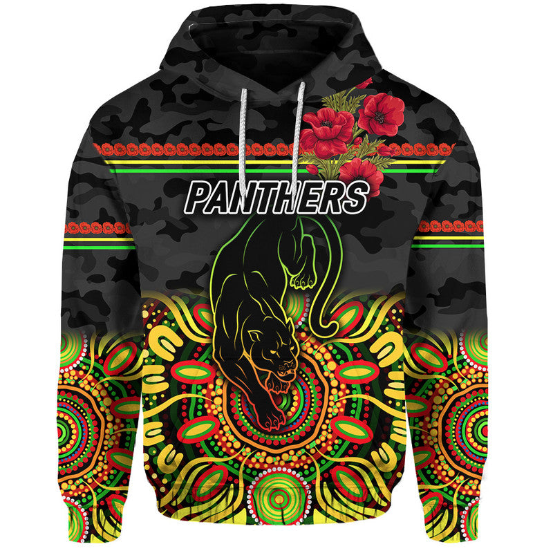 Penrith Panthers ANZAC 2022 Zip Up And Pullover Hoodie Indigenous Vibes - Black LT8 - Vibe Hoodie Shop
