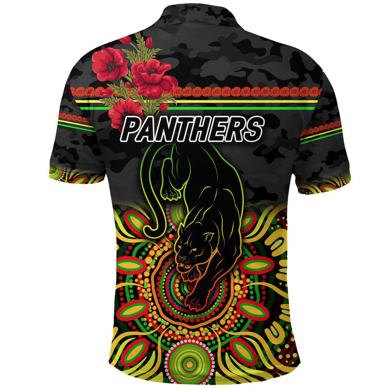 Penrith Panthers ANZAC 2022 Polo Shirt Indigenous Vibes - Black - Vibe Hoodie Shop