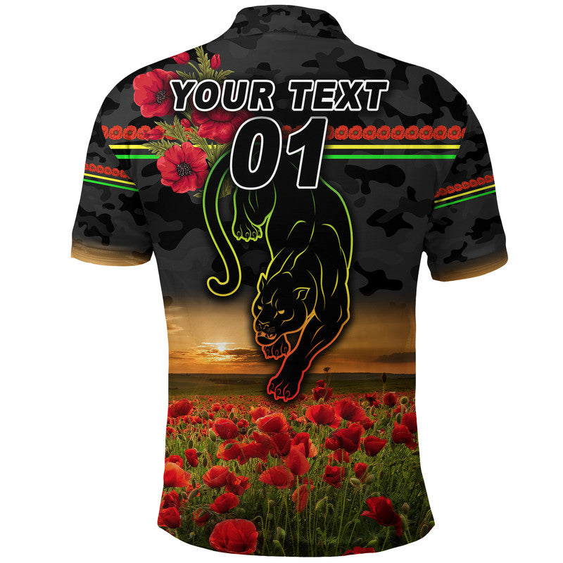 (Custom Personalised) Penrith Panthers ANZAC 2022 Polo Shirt Poppy Flowers Vibes - Black - Vibe Hoodie Shop