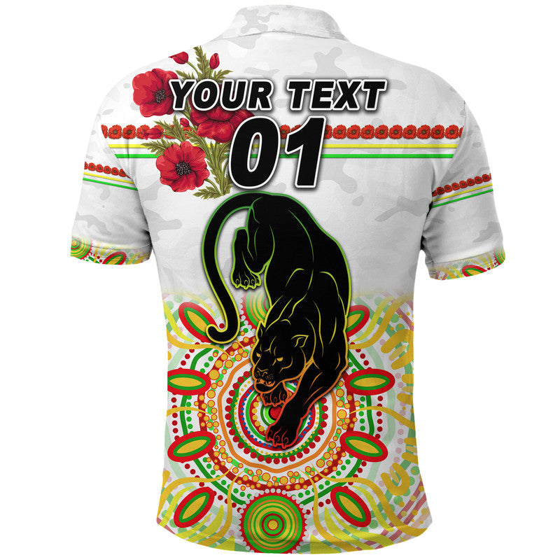(Custom Personalised) Panthers ANZAC Polo Shirt Indigenous Vibes - White - Vibe Hoodie Shop