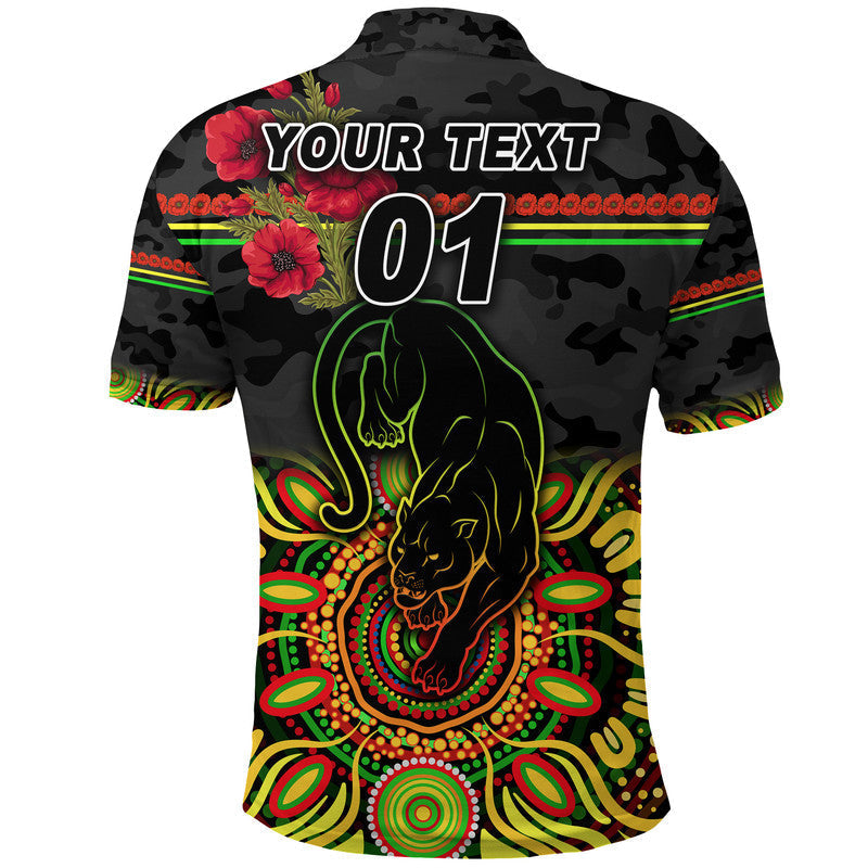 (Custom Personalised) Panthers ANZAC Polo Shirt Indigenous Vibes - Black - Vibe Hoodie Shop