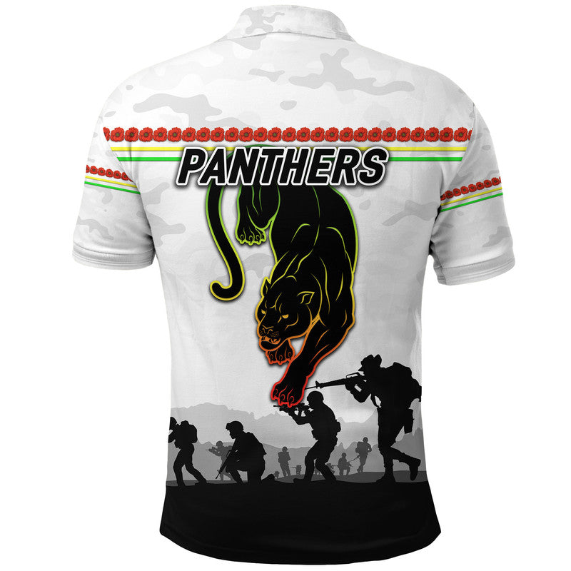 Penrith Panthers ANZAC 2022 Polo Shirt Simple Style - White - Vibe Hoodie Shop