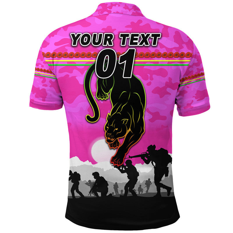 (Custom Personalised) Penrith Panthers ANZAC 2022 Polo Shirt Simple Style - Pink - Vibe Hoodie Shop