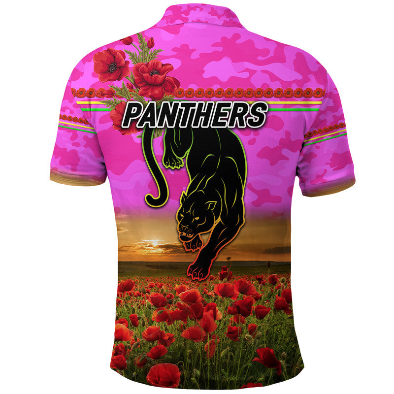 Penrith Panthers ANZAC 2022 Polo Shirt Poppy Flowers Vibes - Pink - Vibe Hoodie Shop