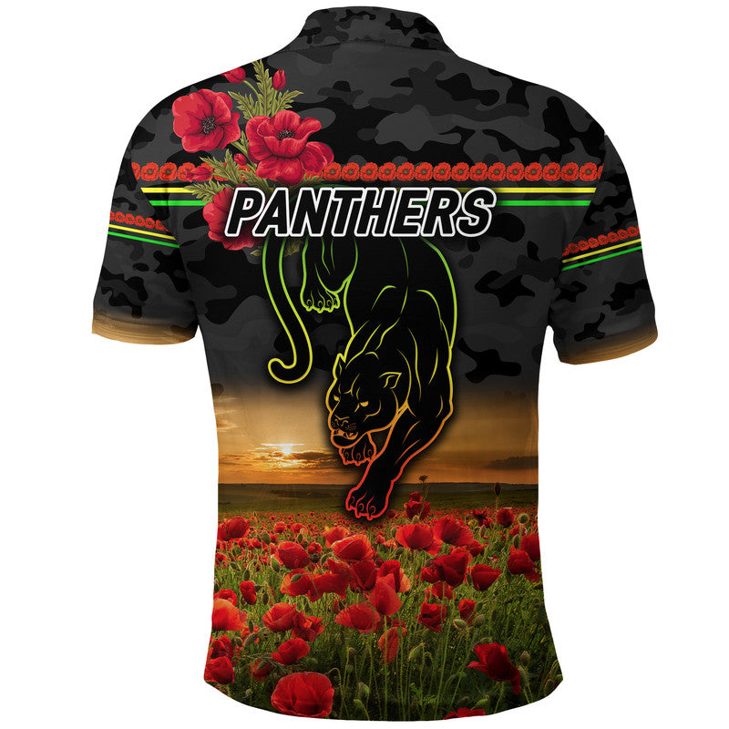 Penrith Panthers ANZAC 2022 Polo Shirt Poppy Flowers Vibes - Black - Vibe Hoodie Shop