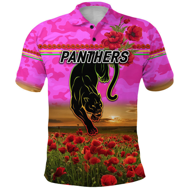 (Custom Personalised) Panthers ANZAC Polo Shirt Poppy Flowers Vibes - Pink - Vibe Hoodie Shop