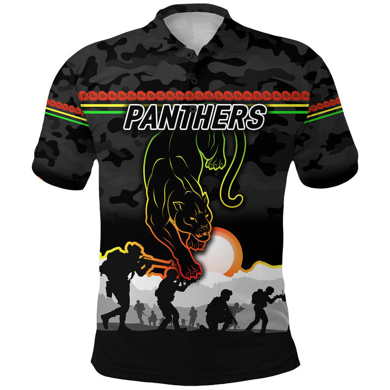 (Custom Personalised) Panthers ANZAC Polo Shirt Simple Style - Black - Vibe Hoodie Shop