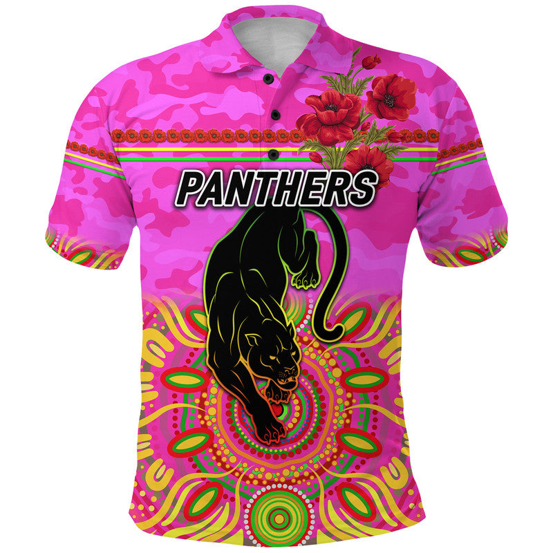 (Custom Personalised) Penrith Panthers ANZAC 2022 Polo Shirt Indigenous Vibes - Pink - Vibe Hoodie Shop