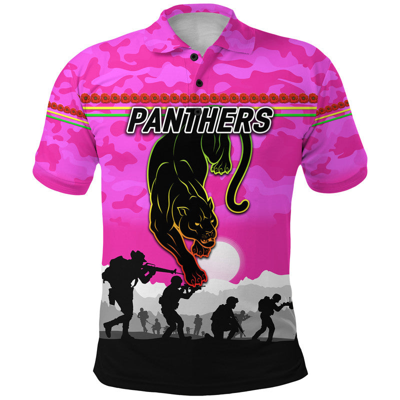 (Custom Personalised) Penrith Panthers ANZAC 2022 Polo Shirt Simple Style - Pink - Vibe Hoodie Shop