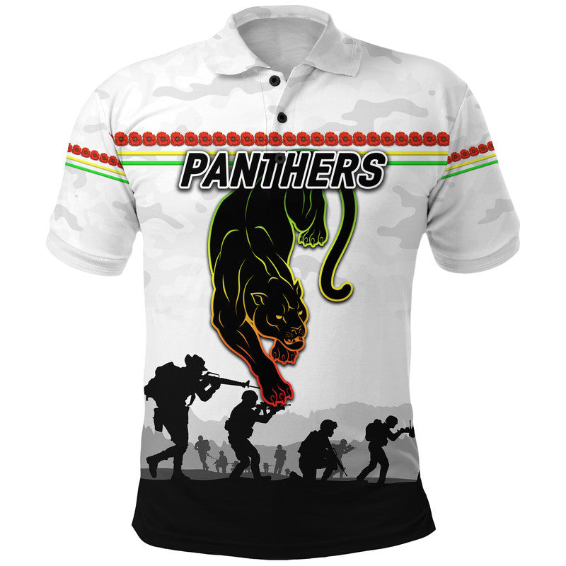 (Custom Personalised) Panthers ANZAC Polo Shirt Simple Style - White - Vibe Hoodie Shop