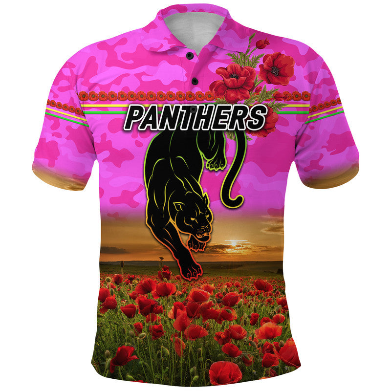 (Custom Personalised) Penrith Panthers ANZAC 2022 Polo Shirt Poppy Flowers Vibes - Pink - Vibe Hoodie Shop