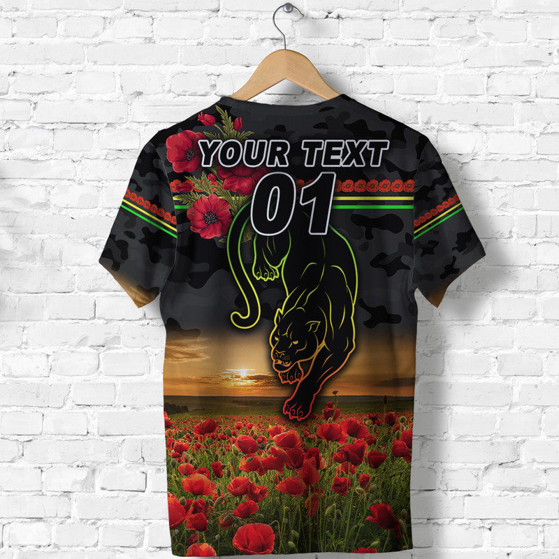 (Custom Personalised) Penrith Panthers ANZAC 2022 T shirt Poppy Flowers Vibes - Black - Vibe Hoodie Shop