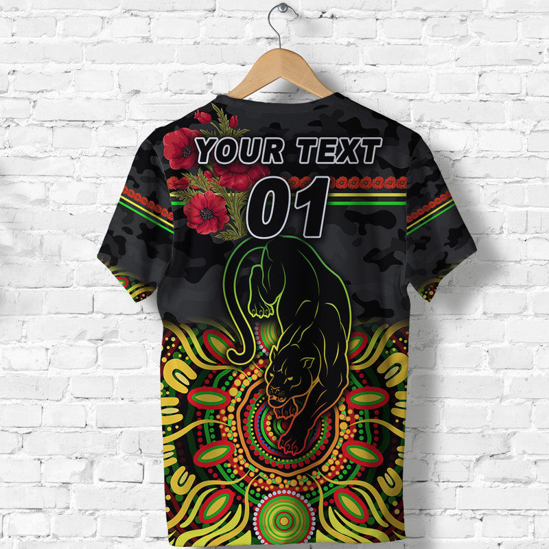 (Custom Personalised) Penrith Panthers ANZAC 2022 T shirt Indigenous Vibes - Black - Vibe Hoodie Shop