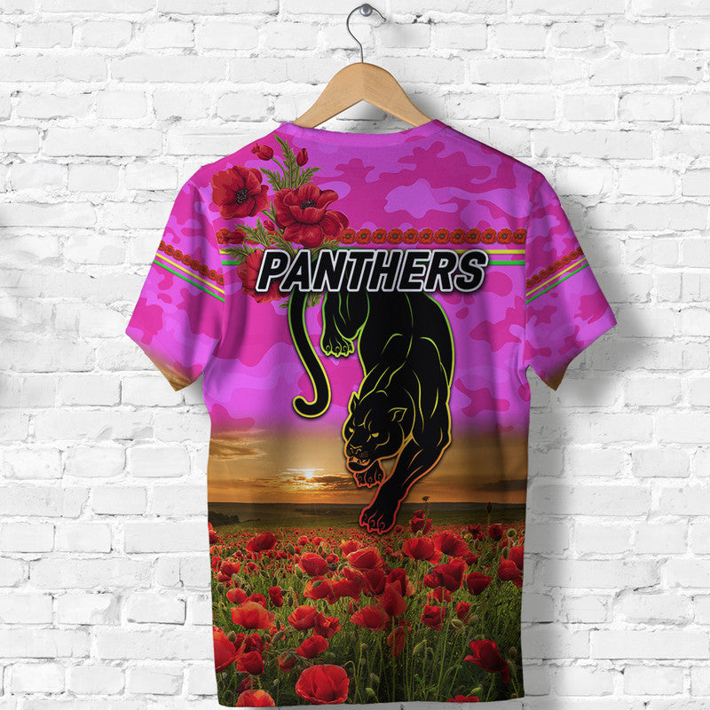 Penrith Panthers ANZAC 2022 T shirt Poppy Flowers Vibes - Pink - Vibe Hoodie Shop