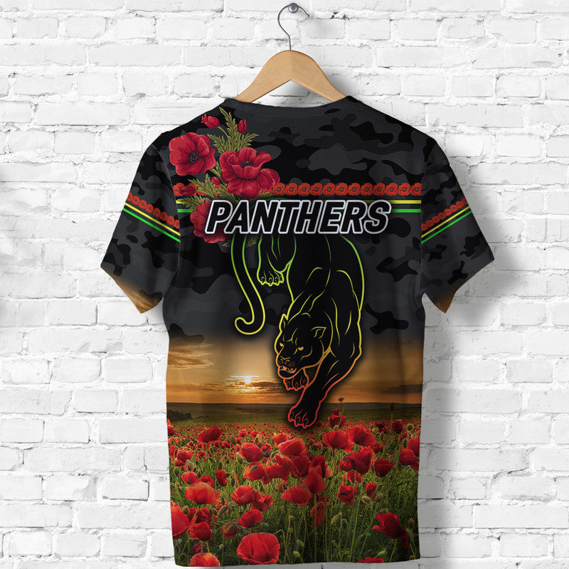 Penrith Panthers ANZAC 2022 T shirt Poppy Flowers Vibes - Black - Vibe Hoodie Shop