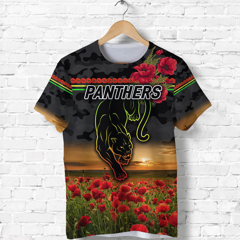 (Custom Personalised) Penrith Panthers ANZAC 2022 T shirt Poppy Flowers Vibes - Black - Vibe Hoodie Shop