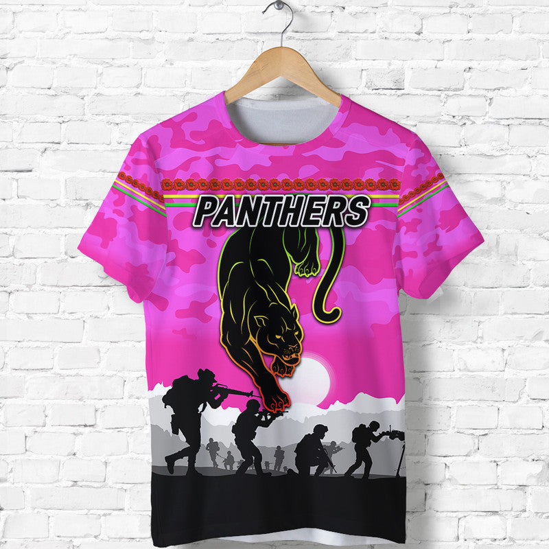 (Custom Personalised) Penrith Panthers ANZAC 2022 T shirt Simple Style - Pink - Vibe Hoodie Shop