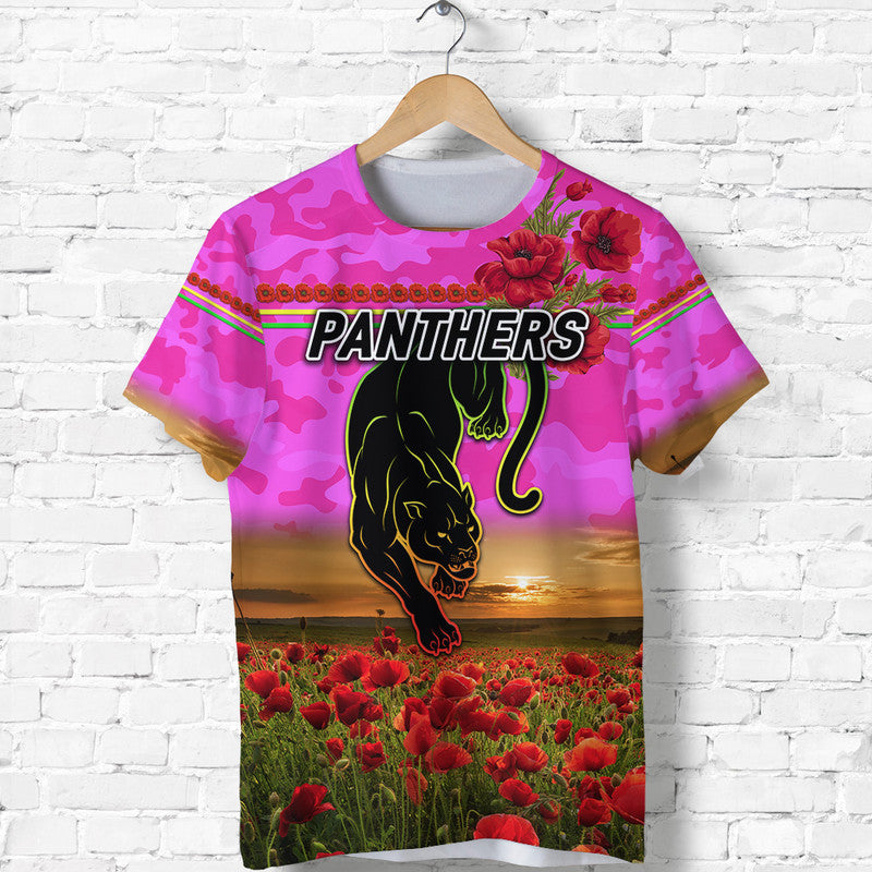 (Custom Personalised) Penrith Panthers ANZAC 2022 T shirt Poppy Flowers Vibes - Pink - Vibe Hoodie Shop