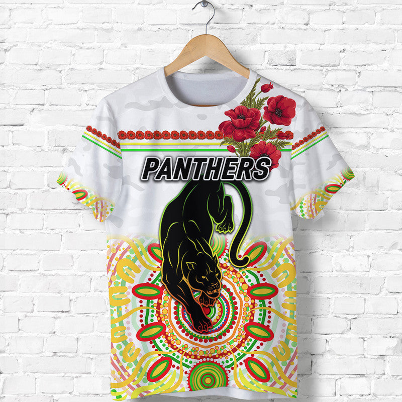 (Custom Personalised) Penrith Panthers ANZAC 2022 T shirt Indigenous Vibes - White - Vibe Hoodie Shop