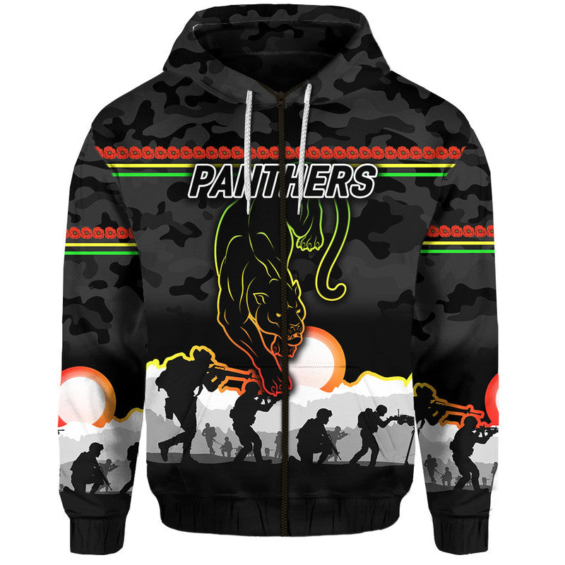 Penrith Panthers ANZAC 2022 Zip Up And Pullover Hoodie Simple Style - Black LT8 - Vibe Hoodie Shop