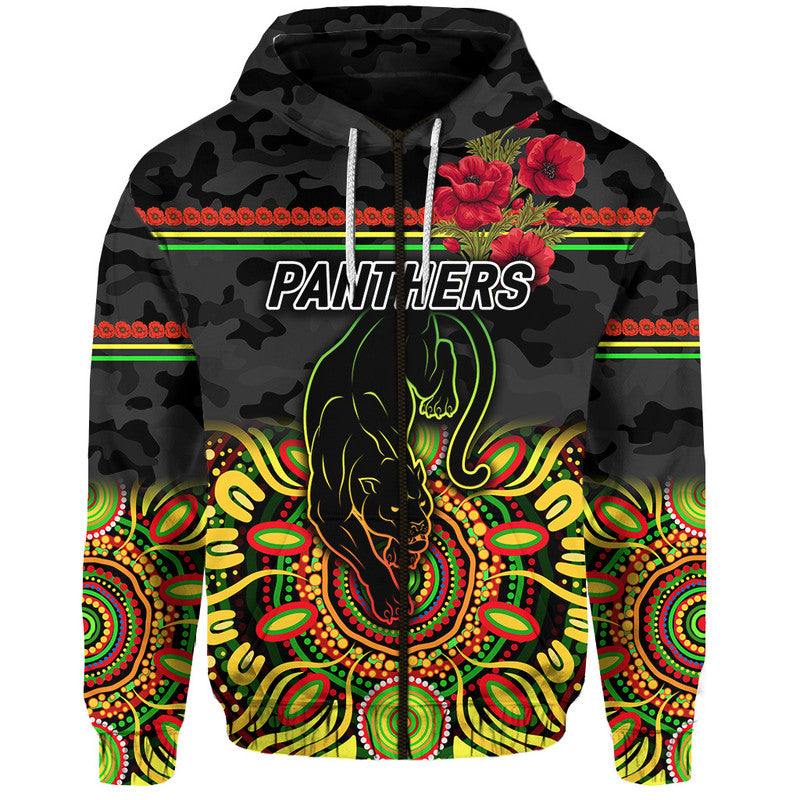 Penrith Panthers ANZAC 2022 Zip Up And Pullover Hoodie Poppy Flowers Vibes - White LT8 - Vibe Hoodie Shop