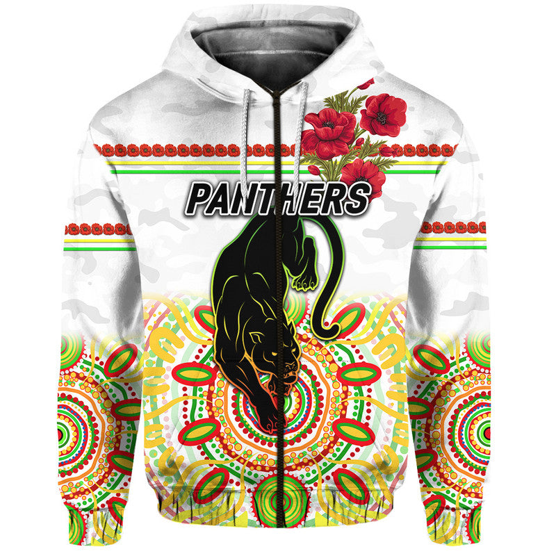 Penrith Panthers ANZAC 2022 Zip Up And Pullover Hoodie Indigenous Vibes - White LT8 - Vibe Hoodie Shop